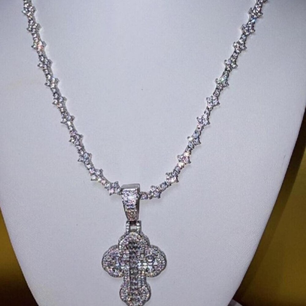Silver Cross Pendant With Tennis B 986